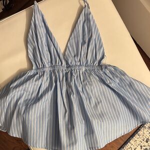 Blue and White Striped babydoll top